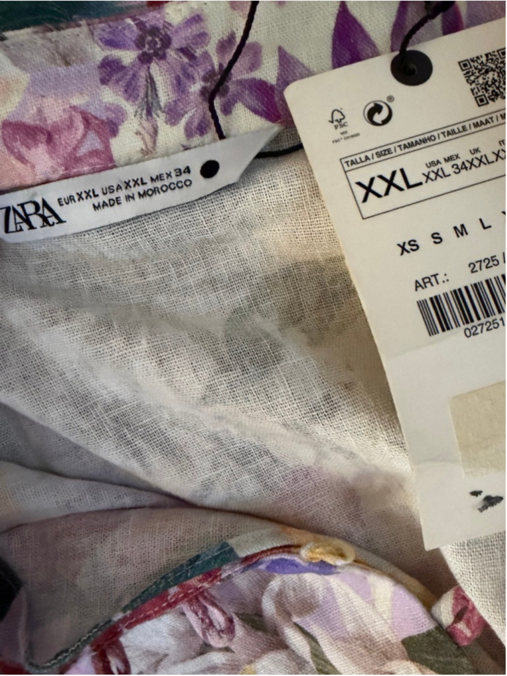 Zara Floral Linen Blend Shirt Dress XXL NWT Watercolor Botanical Button Front - Picture 6 of 8